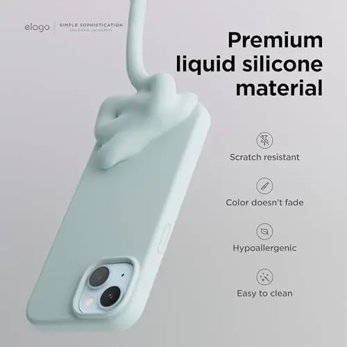 elago Compatible with iPhone 15 Case, Liquid Silicone Case, Full Body Protective Cover, Shockproof, Slim Design, Anti-Scratch Soft Microfiber Lining, 6.1 inch (Mint) - 3