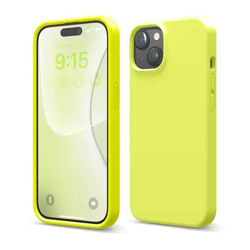 elago Compatible with iPhone 15 Case, Liquid Silicone Case, Full Body Protective Cover, Shockproof, Slim Design, Anti-Scratch Soft Microfiber Lining, 6.1 inch (Neon Yellow) - 1