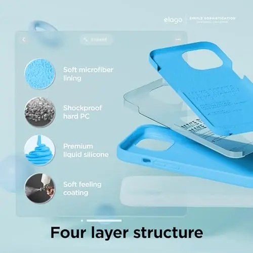 elago iPhone 15 Kılıfı ile Uyumlu, Sıvı Silikon Kılıf, Tam Gövde Koruyucu Kapak, Darbeye Dayanıklı, İnce Tasarım, Çizilmez Yumuşak Mikrofiber Astar, 6.1 inç (Okyanus Mavisi) - 4