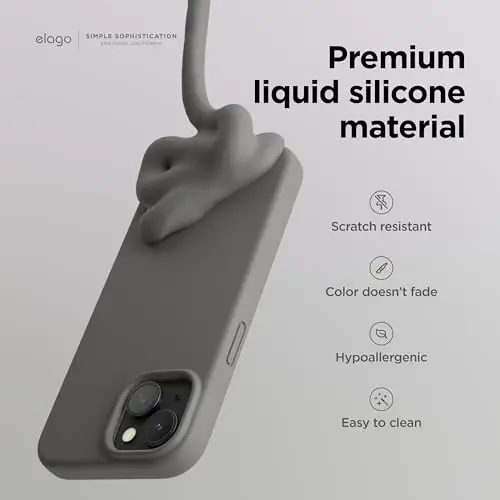 elago Compatible with iPhone 15 Case, Liquid Silicone Case, Full Body Protective Cover, Shockproof, Slim Design, Anti-Scratch Soft Microfiber Lining, 6.1 inch (Medium Grey) - 3
