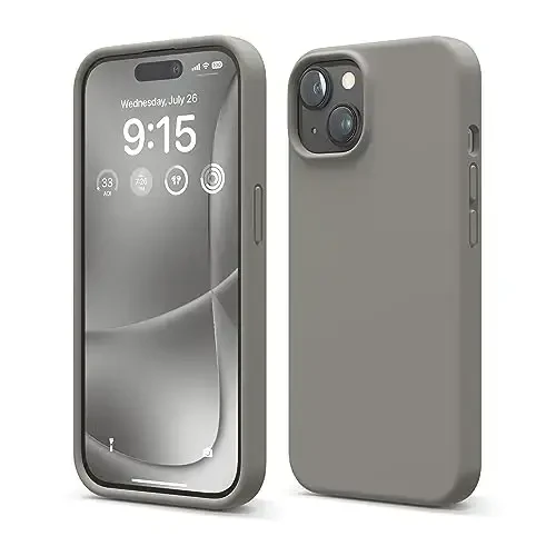 elago Compatible with iPhone 15 Case, Liquid Silicone Case, Full Body Protective Cover, Shockproof, Slim Design, Anti-Scratch Soft Microfiber Lining, 6.1 inch (Medium Grey) - 1