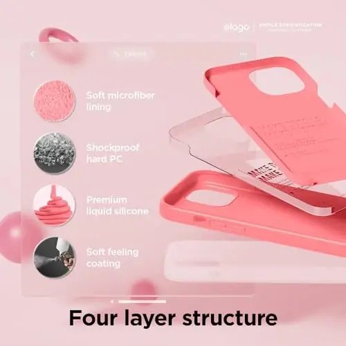 elago Compatible with iPhone 15 Case, Liquid Silicone Case, Full Body Protective Cover, Shockproof, Slim Design, Anti-Scratch Soft Microfiber Lining, 6.1 inch (Pink) - 4