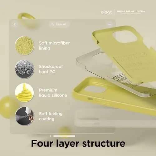 elago Compatible with iPhone 15 Case, Liquid Silicone Case, Full Body Protective Cover, Shockproof, Slim Design, Anti-Scratch Soft Microfiber Lining, 6.1 inch (Yellow) - 4