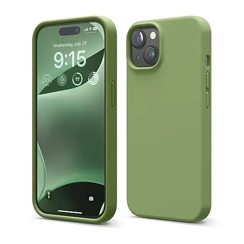 elago Compatible with iPhone 15 Case, Liquid Silicone Case, Full Body Protective Cover, Shockproof, Slim Design, Anti-Scratch Soft Microfiber Lining, 6.1 inch (Cedar Green) - 1