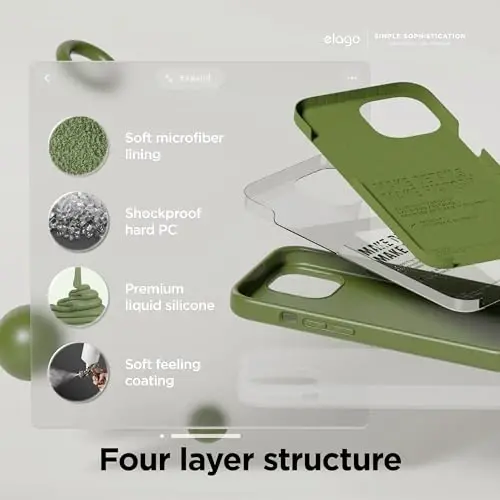 elago Compatible with iPhone 15 Case, Liquid Silicone Case, Full Body Protective Cover, Shockproof, Slim Design, Anti-Scratch Soft Microfiber Lining, 6.1 inch (Cedar Green) - 4