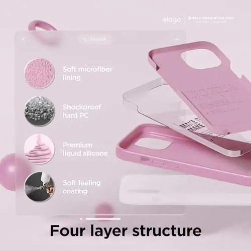 elago Compatible with iPhone 15 Case, Liquid Silicone Case, Full Body Protective Cover, Shockproof, Slim Design, Anti-Scratch Soft Microfiber Lining, 6.1 inch (Hot Pink) - 4