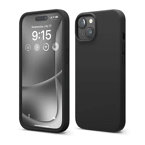 elago Compatible with iPhone 15 Case, Liquid Silicone Case, Full Body Protective Cover, Shockproof, Slim Design, Anti-Scratch Soft Microfiber Lining, 6.1 inch (Black) - 1