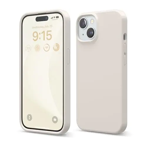 elago Compatible with iPhone 15 Case, Liquid Silicone Case, Full Body Protective Cover, Shockproof, Slim Design, Anti-Scratch Soft Microfiber Lining, 6.1 inch (Stone) - 1