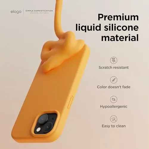 elago Compatible with iPhone 15 Case, Liquid Silicone Case, Full Body Protective Cover, Shockproof, Slim Design, Anti-Scratch Soft Microfiber Lining, 6.1 inch (Orange) - 3
