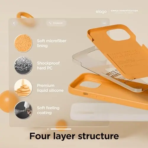 elago Compatible with iPhone 15 Case, Liquid Silicone Case, Full Body Protective Cover, Shockproof, Slim Design, Anti-Scratch Soft Microfiber Lining, 6.1 inch (Orange) - 4
