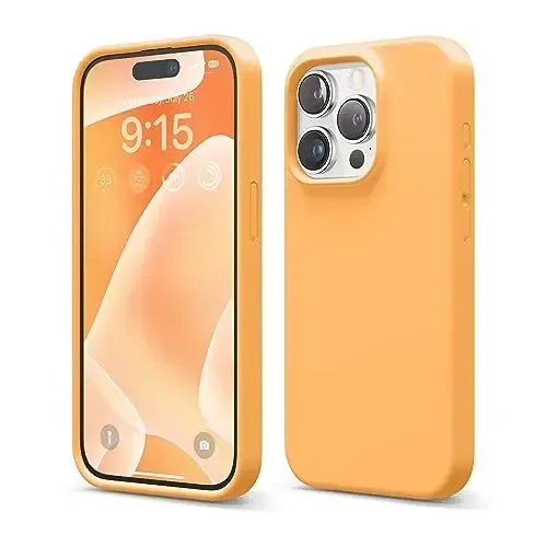 elago iPhone 15 Pro Case bilan mos keladi, Suyuq silikon g‘ilof, To‘liq himoya qopqog‘i, Zarba o‘tkazmaydigan, Yupqa telefon g‘ilofi, Chizilishga qarshi yumshoq mikrofiber astar, 6,1 dyuym (Apelsin) - 1