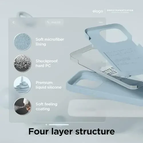 elago iPhone 15 Pro Case bilan mos keladi, Suyuq silikon g‘ilof, To‘liq himoya qopqog‘i, Zarba o‘tkazmaydigan, Yupqa telefon g‘ilofi, Chizishga qarshi yumshoq mikrofiber astar, 6,1 dyuym (Moviy osmon) - 4