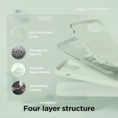 elago iPhone 15 Pro Case bilan mos keladi, Suyuq silikon g'ilof, To'liq himoya qopqog'i, Zarba o'tkazmaydigan, Yupqa telefon g'ilofi, Tirnalishga qarshi yumshoq mikrofiber astar, 6,1 dyuym (Yalpiz) - 4