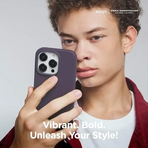 elago iPhone 15 Pro Case bilan mos keladi, suyuq silikon g'ilof, to'liq himoya qopqog'i, zarbga chidamli, ingichka telefon g'ilofi, tirnalishga qarshi yumshoq mikrofiber astar, 6,1 dyuym (to'q lavanda) - 6