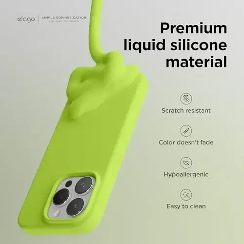 elago iPhone 15 Pro Case bilan mos keladi, Suyuq silikon g'ilof, To'liq tana himoya qopqog'i, Zarba o'tkazmaydigan, Yupqa telefon g'ilofi, Tirnalishga qarshi yumshoq mikrofiber astar, 6,1 dyuym (Ohak yashil) - 3