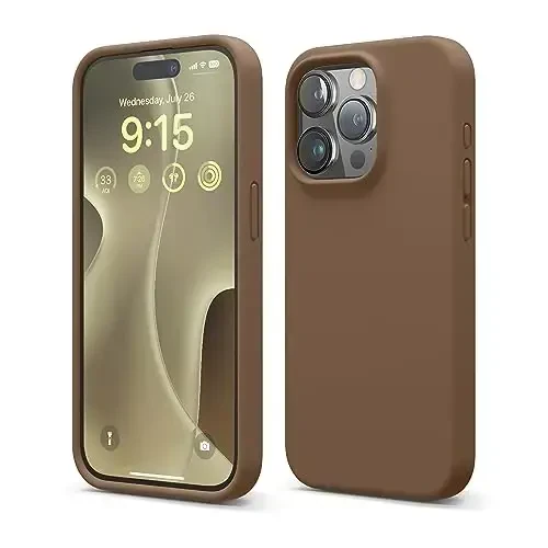 elago iPhone 15 Pro Case bilan mos, suyuq silikonli g'ilof, to'liq himoya qoplamasi, zarbaga chidamli, ingichka telefon g'ilofi, tirnalishga qarshi yumshoq mikrofiber astar, 6,1 dyuym (jigarrang) - 1