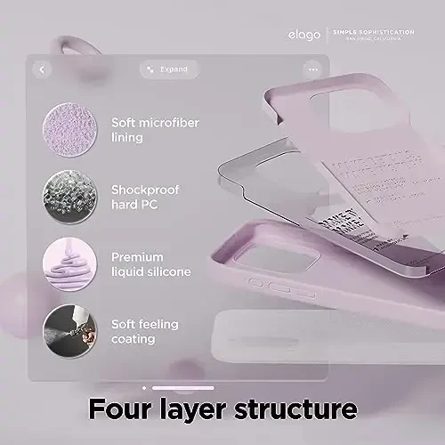elago Compatible with iPhone 15 Pro Case, Liquid Silicone Case, Full Body Protective Cover, Shockproof, Slim Phone, Anti-Scratch Soft Microfiber Lining, 6.1 inch (Light Lilac) - 4
