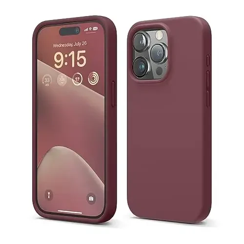 elago Compatible with iPhone 15 Pro Case, Liquid Silicone Case, Full Body Protective Cover, Shockproof, Slim Phone, Anti-Scratch Soft Microfiber Lining, 6.1 inch (Burgundy) 