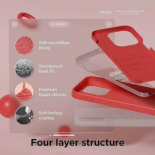 elago Compatible with iPhone 15 Pro Case, Liquid Silicone Case, Full Body Protective Cover, Shockproof, Slim Phone, Anti-Scratch Soft Microfiber Lining, 6.1 inch (Red) - 4
