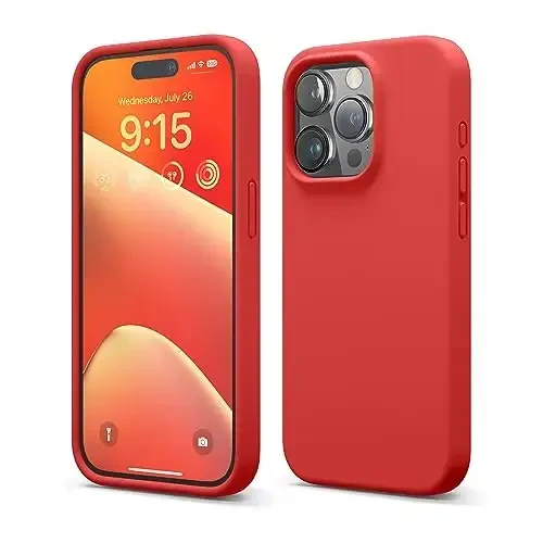 elago Compatible with iPhone 15 Pro Case, Liquid Silicone Case, Full Body Protective Cover, Shockproof, Slim Phone, Anti-Scratch Soft Microfiber Lining, 6.1 inch (Red) 