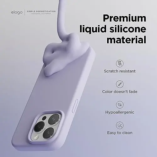 elago Compatible with iPhone 15 Pro Case, Liquid Silicone Case, Full Body Protective Cover, Shockproof, Slim Phone Case, Anti-Scratch Soft Microfiber Lining, 6.1 inch (Purple) - 3