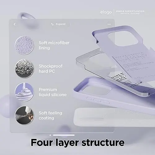 elago Compatible with iPhone 15 Pro Case, Liquid Silicone Case, Full Body Protective Cover, Shockproof, Slim Phone Case, Anti-Scratch Soft Microfiber Lining, 6.1 inch (Purple) - 4