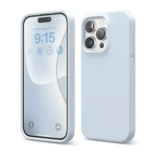 elago Compatible with iPhone 15 Pro Case, Liquid Silicone Case, Full Body Protective Cover, Shockproof, Slim Phone Case, Anti-Scratch Soft Microfiber Lining, 6.1 inch (Light Blue) - 1