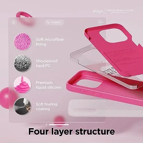 elago Compatible with iPhone 15 Pro Case, Liquid Silicone Case, Full Body Protective Cover, Shockproof, Slim Phone Case, Anti-Scratch Soft Microfiber Lining, 6.1 inch (Ice Red) - 4