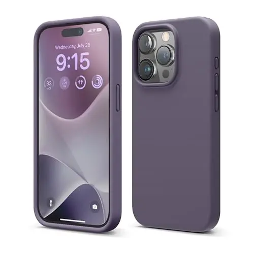 elago Compatible with iPhone 15 Pro Case, Liquid Silicone Case, Full Body Protective Cover, Shockproof, Slim Phone Case, Anti-Scratch Soft Microfiber Lining, 6.1 inch (Deep Lavender) - 1