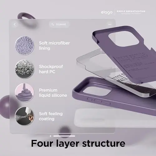 elago Compatible with iPhone 15 Pro Case, Liquid Silicone Case, Full Body Protective Cover, Shockproof, Slim Phone Case, Anti-Scratch Soft Microfiber Lining, 6.1 inch (Deep Lavender) - 4