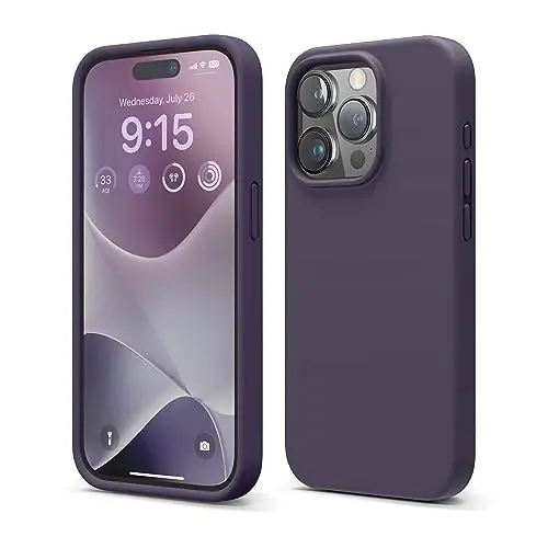 elago Compatible with iPhone 15 Pro Case, Liquid Silicone Case, Full Body Protective Cover, Shockproof, Slim Phone Case, Anti-Scratch Soft Microfiber Lining, 6.1 inch (Deep Purple) - ELAGO