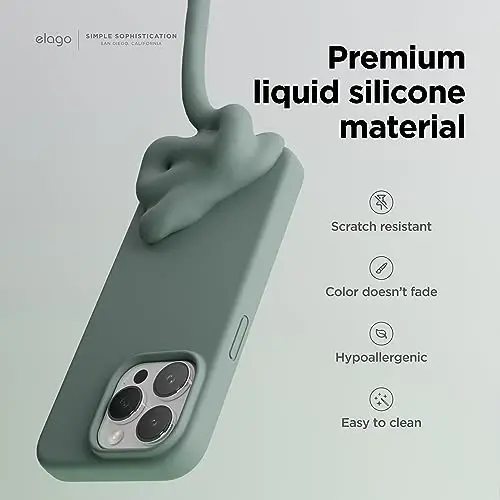elago Compatible with iPhone 15 Pro Case, Liquid Silicone Case, Full Body Protective Cover, Shockproof, Slim Phone Case, Anti-Scratch Soft Microfiber Lining, 6.1 inch (Midnight Green) - 3