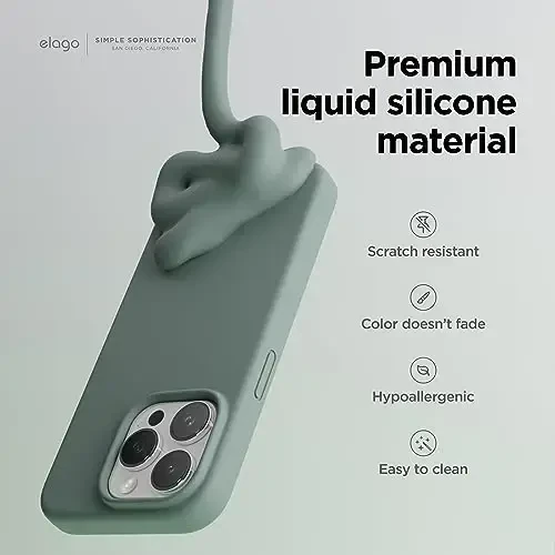 elago Compatible with iPhone 15 Pro Case, Liquid Silicone Case, Full Body Protective Cover, Shockproof, Slim Phone Case, Anti-Scratch Soft Microfiber Lining, 6.1 inch (Midnight Green) - 3