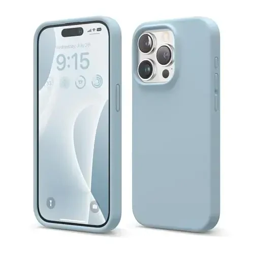 elago Compatible with iPhone 15 Pro Case, Liquid Silicone Case, Full Body Protective Cover, Shockproof, Slim Phone Case, Anti-Scratch Soft Microfiber Lining, 6.1 inch (Sky Blue) - 1