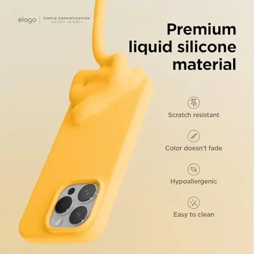 elago Compatible with iPhone 15 Pro Case, Liquid Silicone Case, Full Body Protective Cover, Shockproof, Slim Phone Case, Anti-Scratch Soft Microfiber Lining, 6.1 inch (Sunshine) - 3