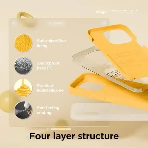 elago Compatible with iPhone 15 Pro Case, Liquid Silicone Case, Full Body Protective Cover, Shockproof, Slim Phone Case, Anti-Scratch Soft Microfiber Lining, 6.1 inch (Sunshine) - 4