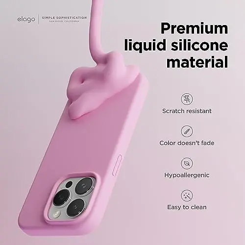 elago Compatible with iPhone 15 Pro Case, Liquid Silicone Case, Full Body Protective Cover, Shockproof, Slim Phone Case, Anti-Scratch Soft Microfiber Lining, 6.1 inch (Hot Pink) - 3