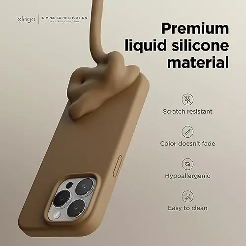elago Compatible with iPhone 15 Pro Case, Liquid Silicone Case, Full Body Protective Cover, Shockproof, Slim Phone Case, Anti-Scratch Soft Microfiber Lining, 6.1 inch (Brown) - 3