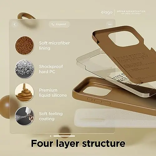 elago Compatible with iPhone 15 Pro Case, Liquid Silicone Case, Full Body Protective Cover, Shockproof, Slim Phone Case, Anti-Scratch Soft Microfiber Lining, 6.1 inch (Brown) - 4