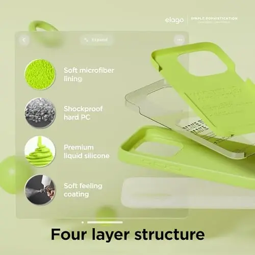 elago Compatible with iPhone 15 Pro Case, Liquid Silicone Case, Full Body Protective Cover, Shockproof, Slim Phone Case, Anti-Scratch Soft Microfiber Lining, 6.1 inch (Lime Green) - 4