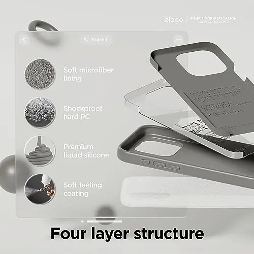 elago Compatible with iPhone 15 Pro Case, Liquid Silicone Case, Full Body Protective Cover, Shockproof, Slim Phone Case, Anti-Scratch Soft Microfiber Lining, 6.1 inch (Medium Grey) - 4