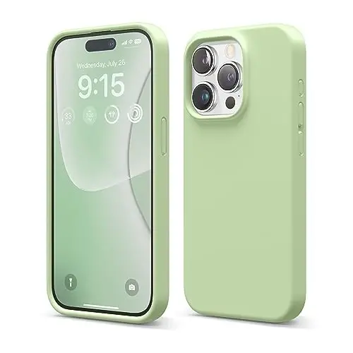 elago Compatible with iPhone 15 Pro Case, Liquid Silicone Case, Full Body Protective Cover, Shockproof, Slim Phone Case, Anti-Scratch Soft Microfiber Lining, 6.1 inch (Pastel Green) - 1