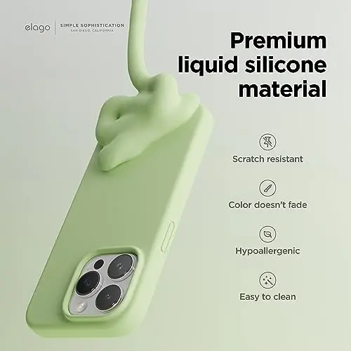 elago Compatible with iPhone 15 Pro Case, Liquid Silicone Case, Full Body Protective Cover, Shockproof, Slim Phone Case, Anti-Scratch Soft Microfiber Lining, 6.1 inch (Pastel Green) - 3