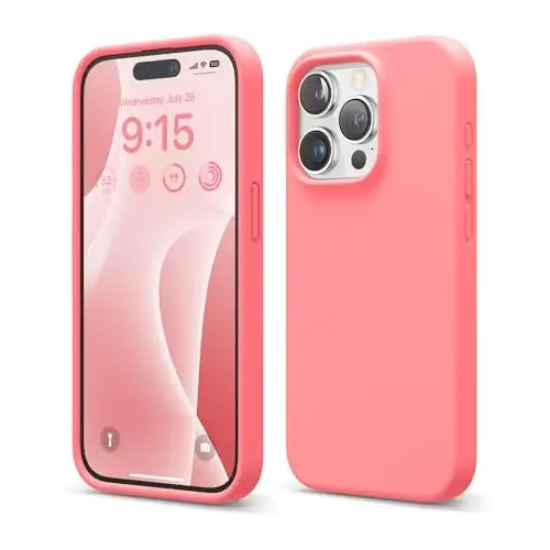 elago Compatible with iPhone 15 Pro Case, Liquid Silicone Case, Full Body Protective Cover, Shockproof, Slim Phone Case, Anti-Scratch Soft Microfiber Lining, 6.1 inch (Pink) - 1