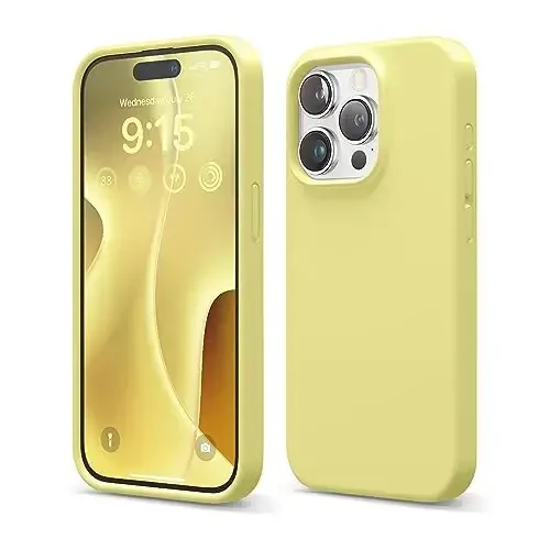 elago Compatible with iPhone 15 Pro Case, Liquid Silicone Case, Full Body Protective Cover, Shockproof, Slim Phone Case, Anti-Scratch Soft Microfiber Lining, 6.1 inch (Yellow) 