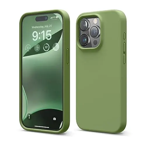 elago Compatible with iPhone 15 Pro Case, Liquid Silicone Case, Full Body Protective Cover, Shockproof, Slim Phone Case, Anti-Scratch Soft Microfiber Lining, 6.1 inch (Cedar Green) - 1