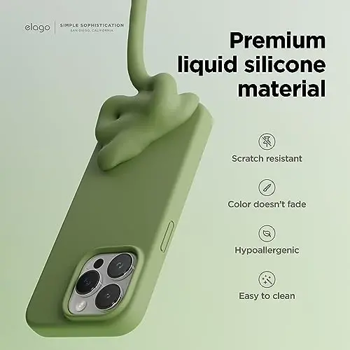 elago Compatible with iPhone 15 Pro Case, Liquid Silicone Case, Full Body Protective Cover, Shockproof, Slim Phone Case, Anti-Scratch Soft Microfiber Lining, 6.1 inch (Cedar Green) - 3
