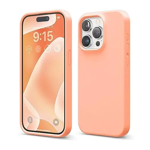 elago Compatible with iPhone 15 Pro Case, Liquid Silicone Case, Full Body Protective Cover, Shockproof, Slim Phone Case, Anti-Scratch Soft Microfiber Lining, 6.1 inch (Salmon) - 1
