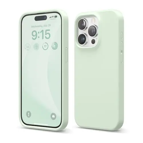 elago Compatible with iPhone 15 Pro Case, Liquid Silicone Case, Full Body Protective Cover, Shockproof, Slim Phone Case, Anti-Scratch Soft Microfiber Lining, 6.1 inch (Soft Mint) - 1