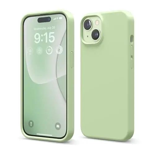 elago iPhone 15 uchun mos korpus, suyuq silikon korpus, to'liq himoya qopqog'i, zarbaga chidamli, yupqa dizayn, chizishga qarshi yumshoq mikrofiber astar, 6.1 dyuym (Pastel Yashil) 
